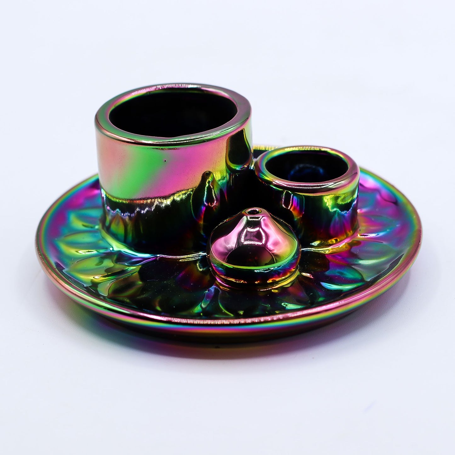 Soporte cerámico para Palo Santo e Incienso - Mandala - Arcoíris Metálico