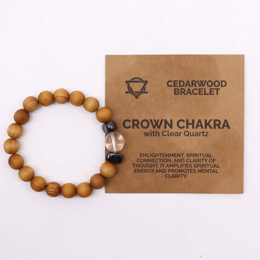 Pulsera de Cedro - Chakra Corona - Cuarzo Claro - Alma Zen