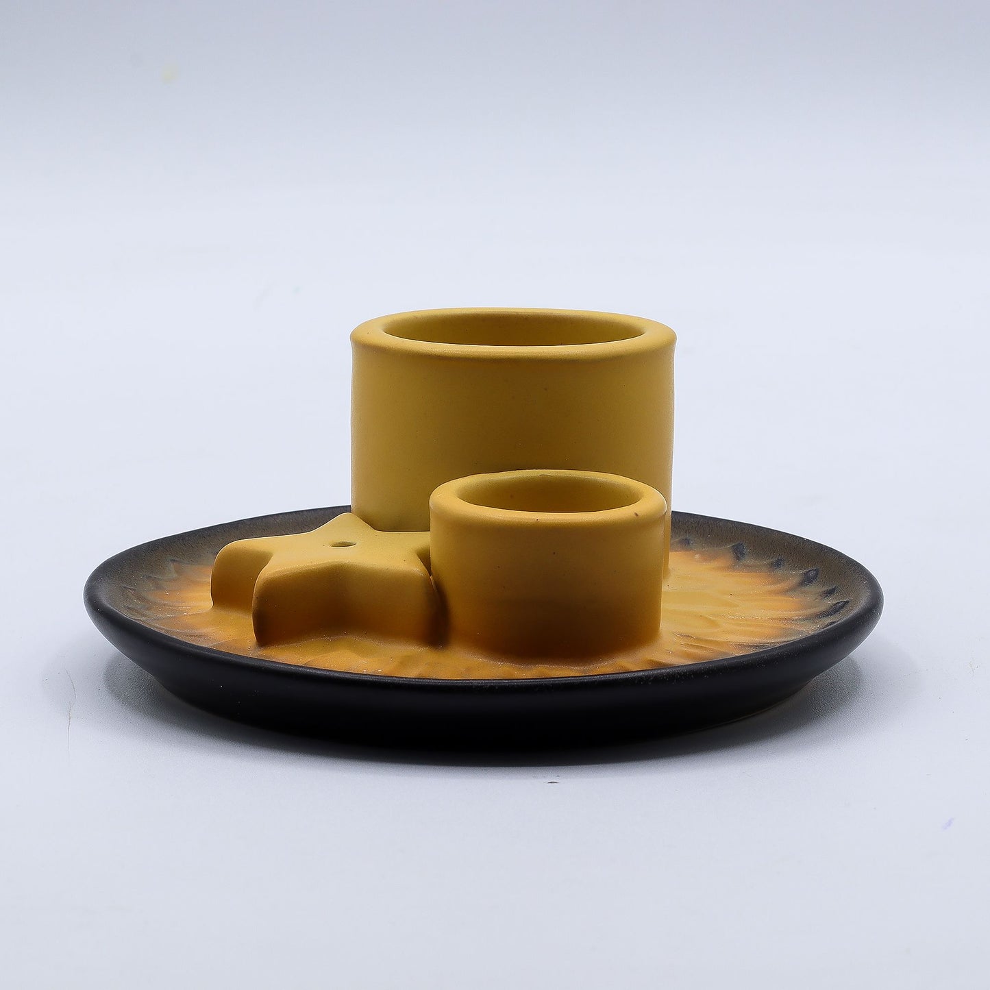 Soporte cerámico para Palo Santo e Incienso - Mandala - Arena y Gris