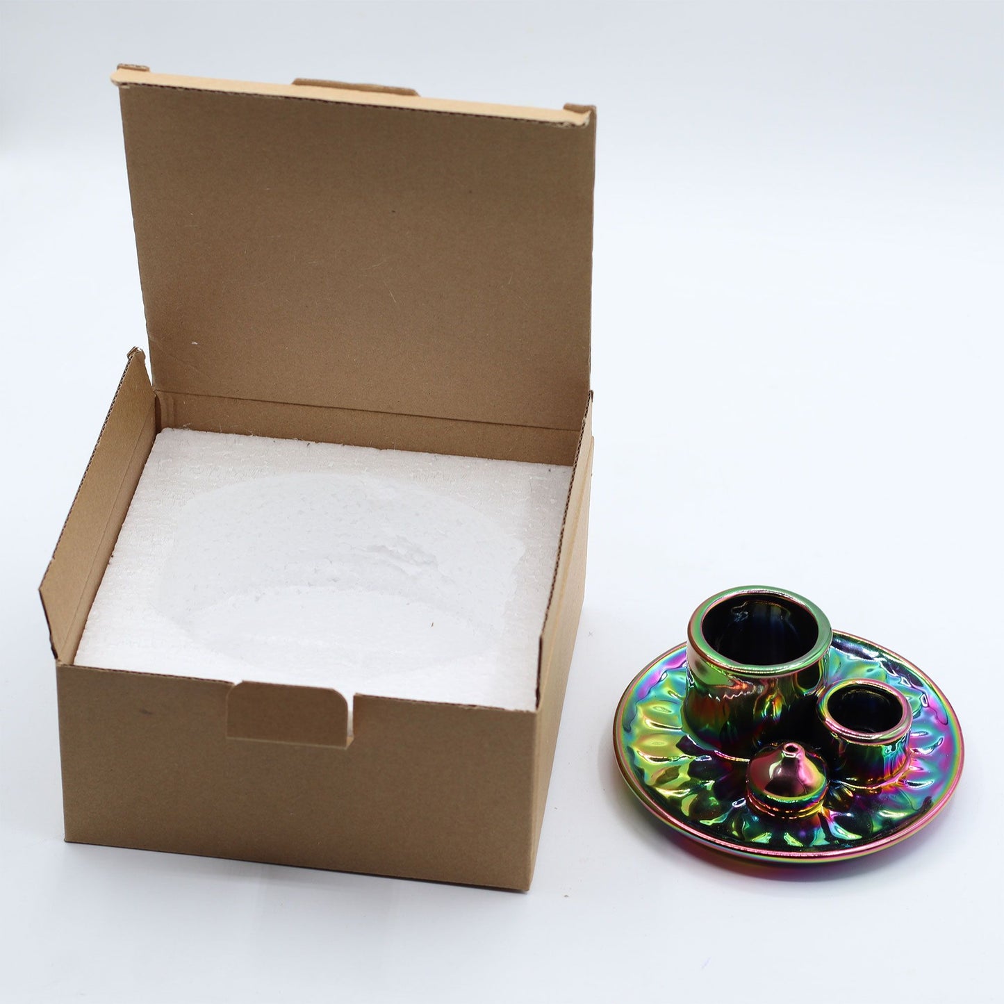 Soporte cerámico para Palo Santo e Incienso - Mandala - Arcoíris Metálico