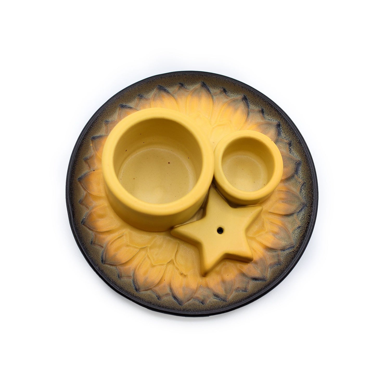 Soporte cerámico para Palo Santo e Incienso - Mandala - Arena y Gris