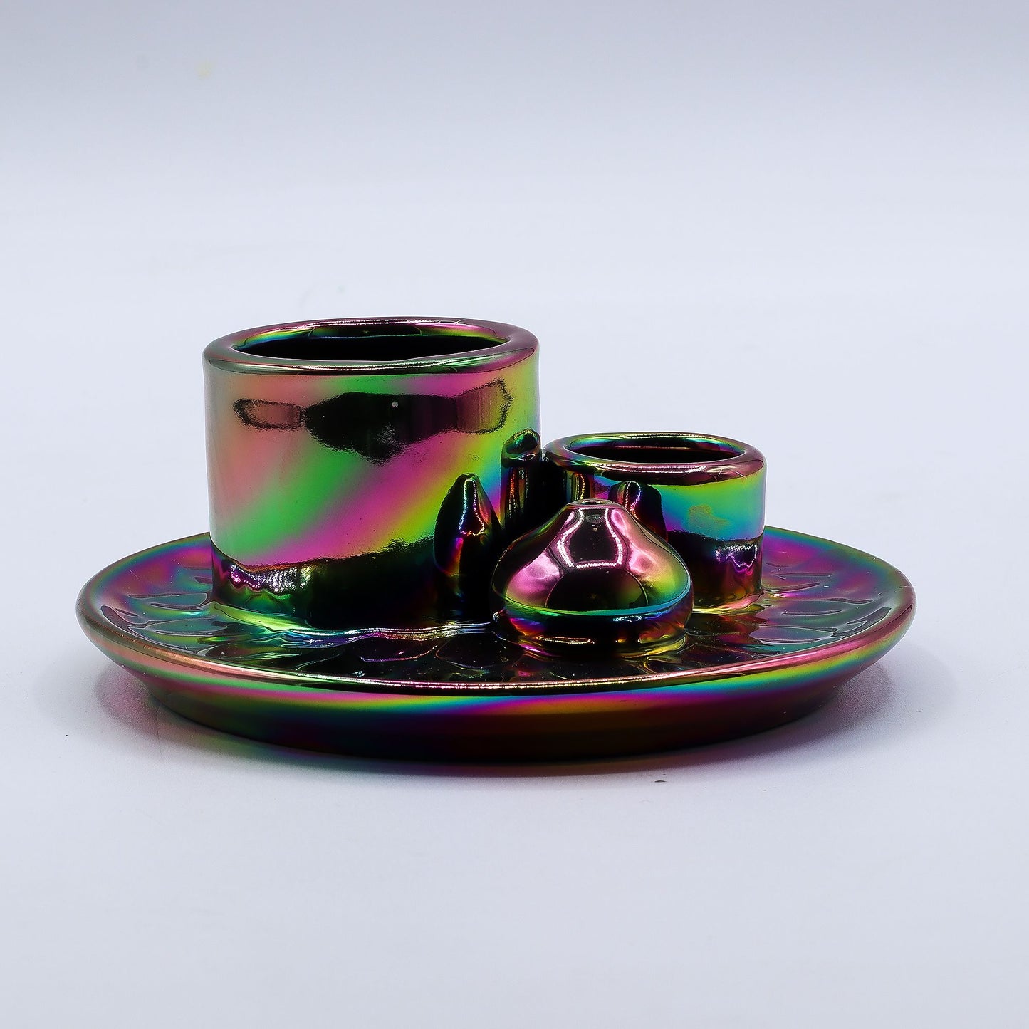 Soporte cerámico para Palo Santo e Incienso - Mandala - Arcoíris Metálico