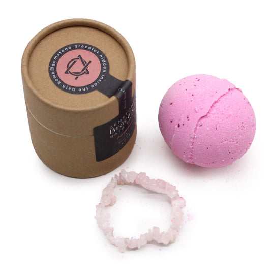 Bomba de baño con pulsera de gemas de cuarzo rosa - Alma Zen