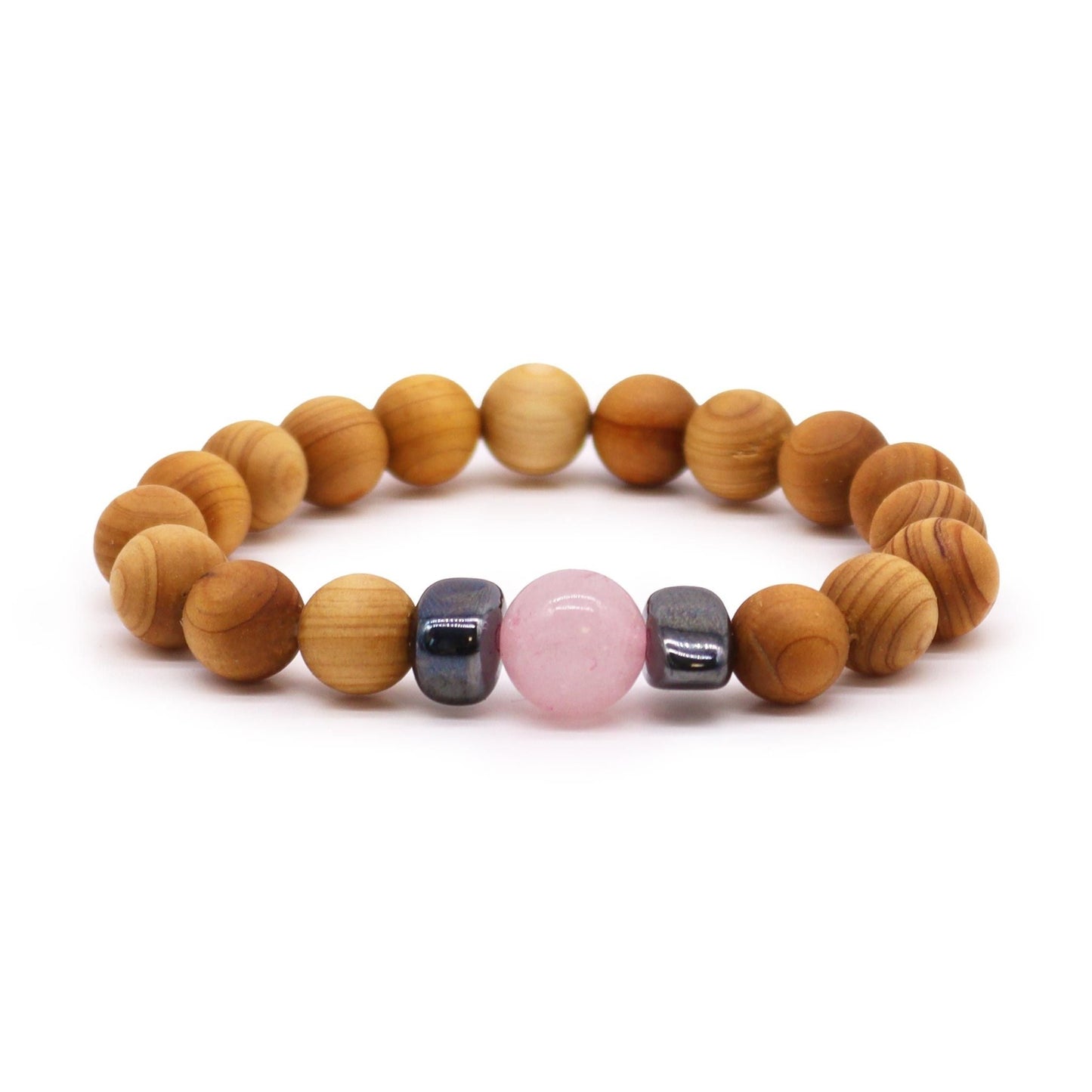 Pulsera de Cedro - Chakra del corazón - Cuarzo Rosa - Alma Zen