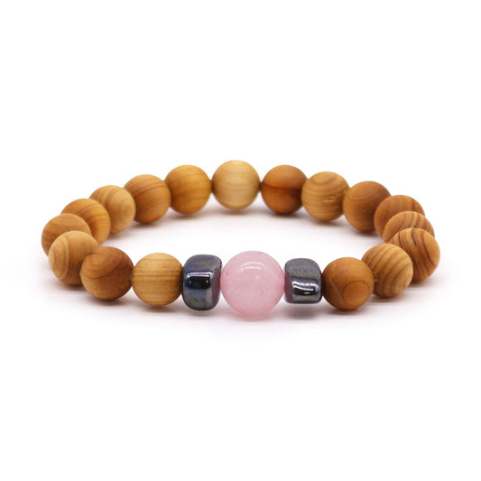 Pulsera de Cedro - Chakra del corazón - Cuarzo Rosa - Alma Zen